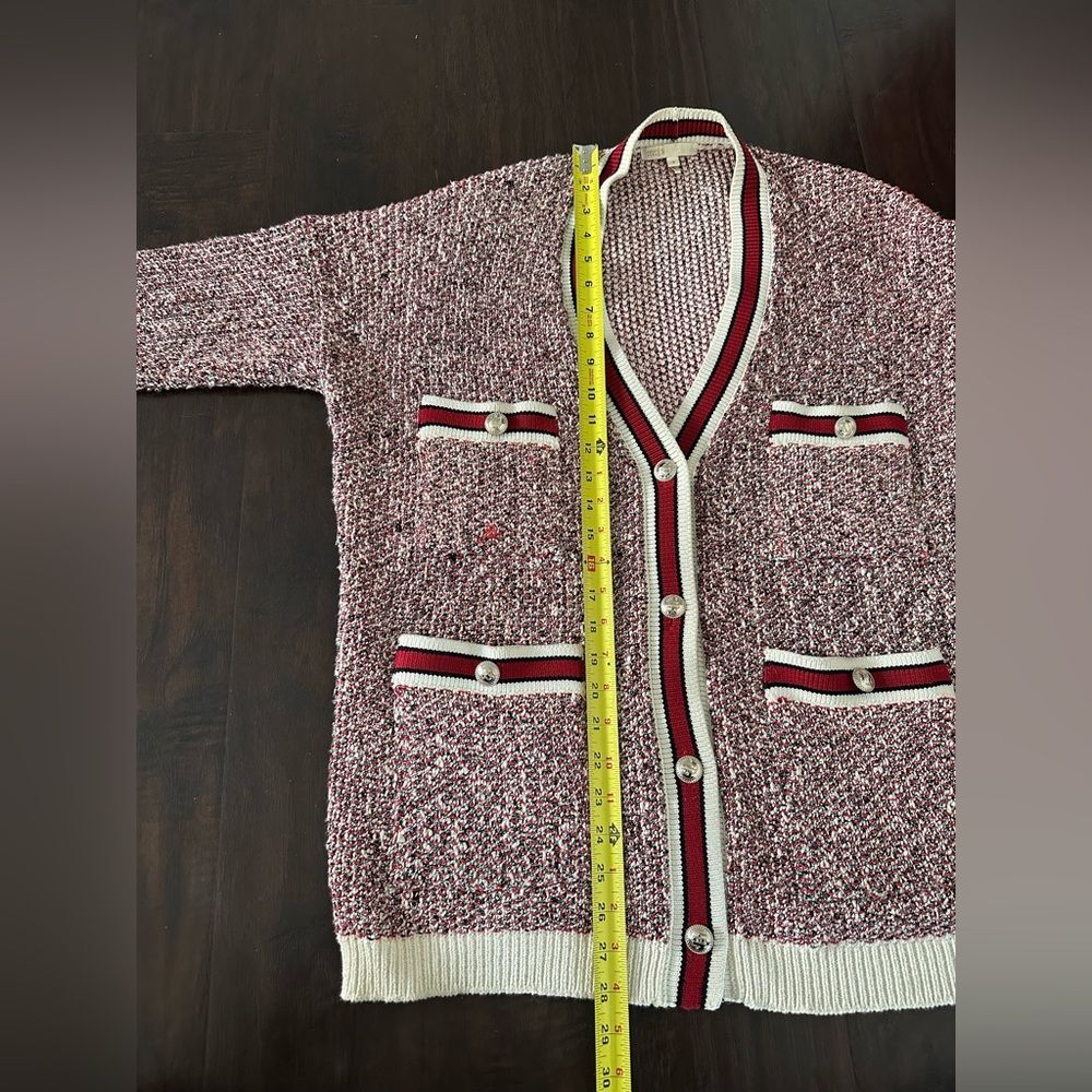 Maje Mapada Knit Button-Front Boyfriend Cardigan in Red & White  -size 2 Medium. - Picture 9 of 14